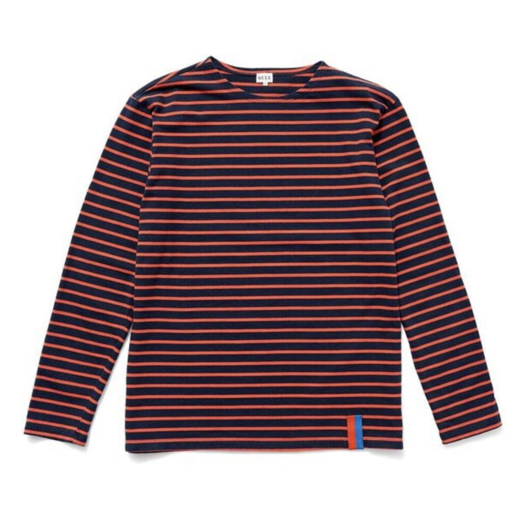 KULE Navy Poppy Striped Cotton 3/4 Sleeves The Boyfriend Top